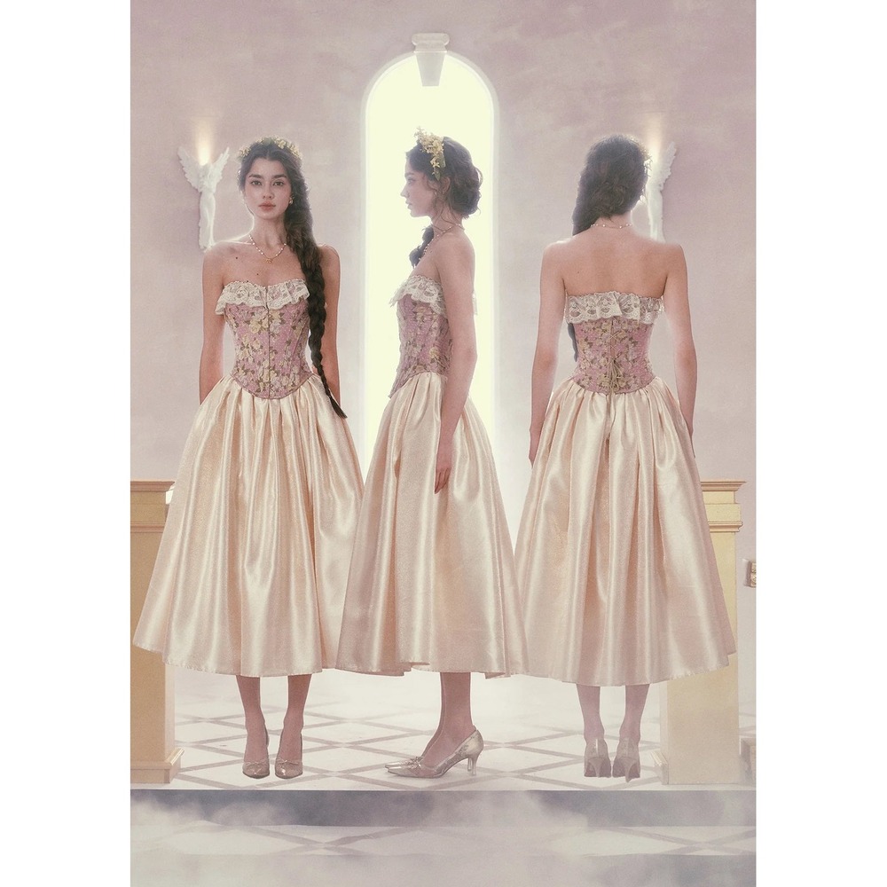 Lace Made Fallen Eros Skirt Champagne Gold Medium New With Tags
